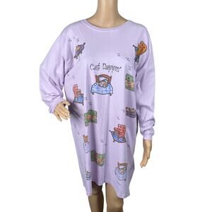 Vtg 1997 Relevant Products Pastel Purple Cat Nappin Novelty T-Shirt Tunic OS